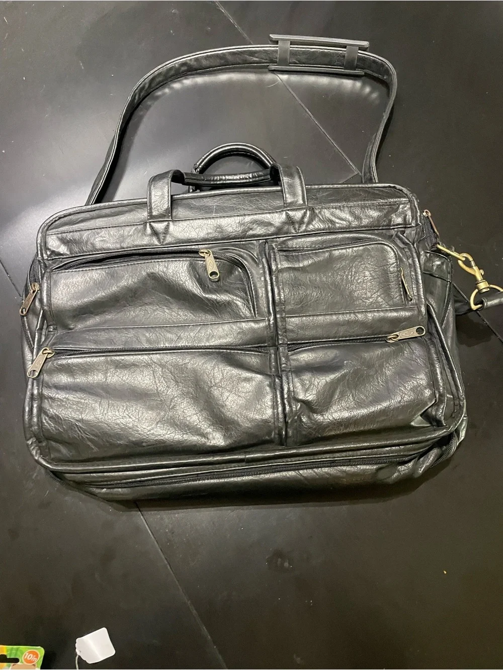 Vintage Black Leather Travel Messenger CarryOn Bag laptop computer luggage